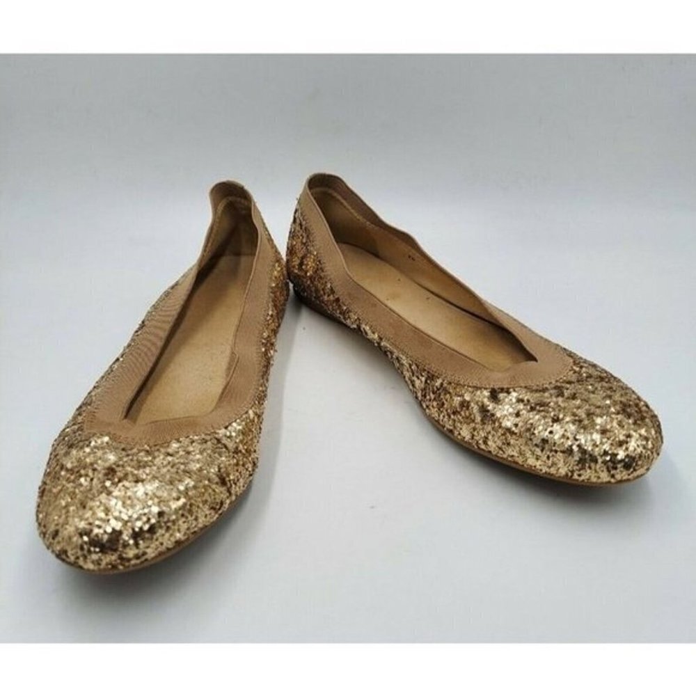 STUART Weitzman Lasticon Womens Gold Glitter flats Sz 8
